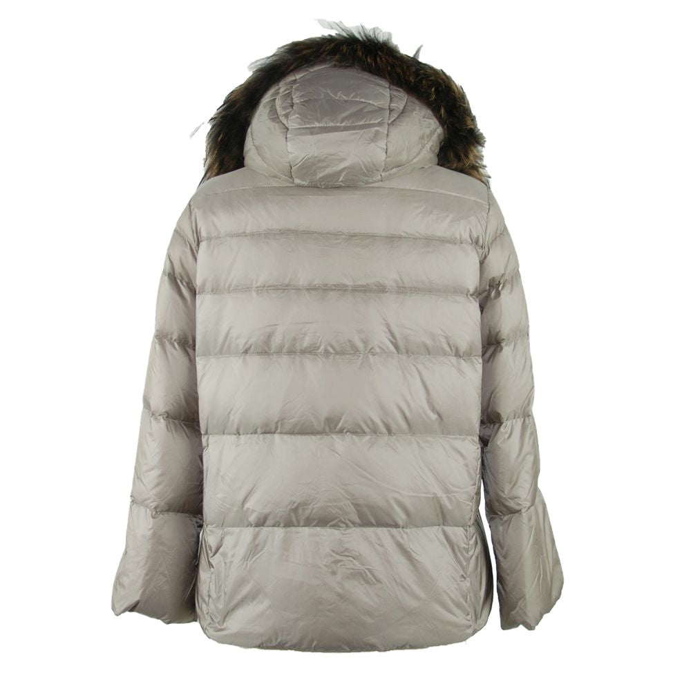 Emilio Romanelli Elegant grey down jacket with fur trim made of polyamide