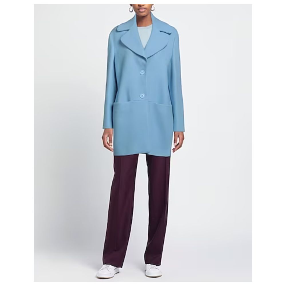 Love Moschino Chic light blue wool coat with embossed logo