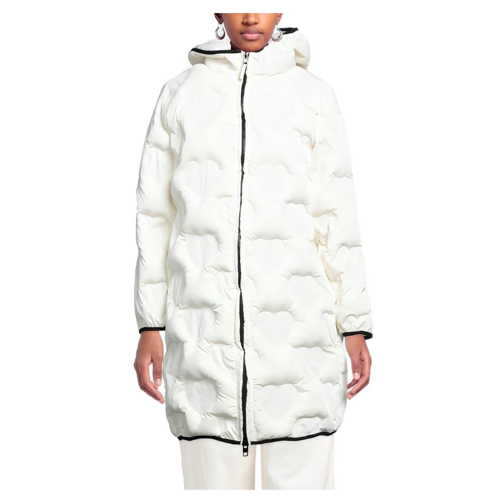 Love Moschino Quilted Heart White Hooded Down Jacket