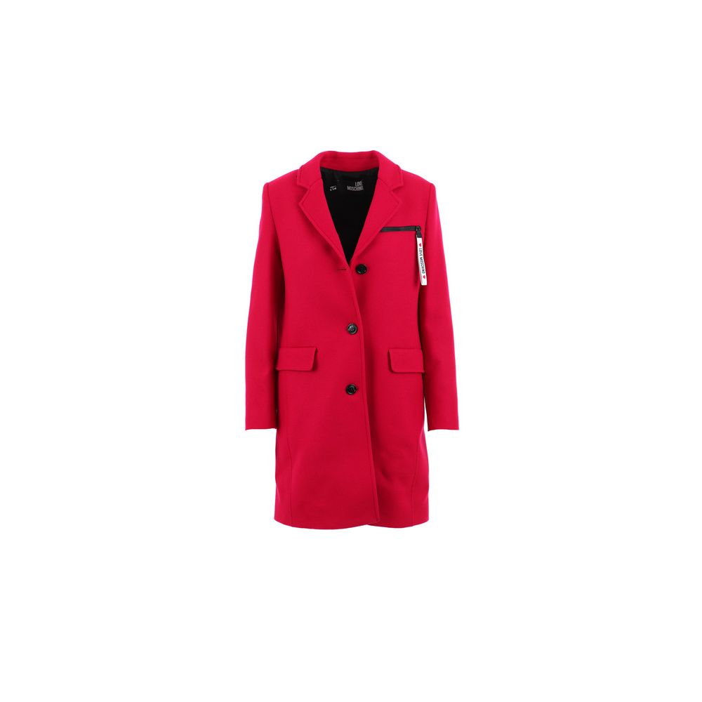 Love Moschino Elegant red wool blend coat with logo detail