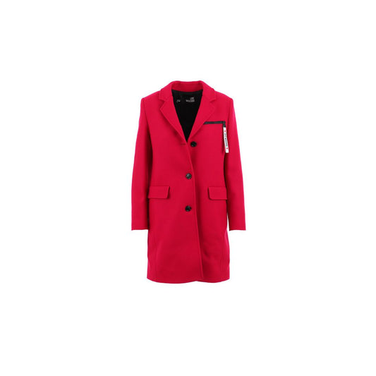 Love Moschino Elegant red wool blend coat with logo detail