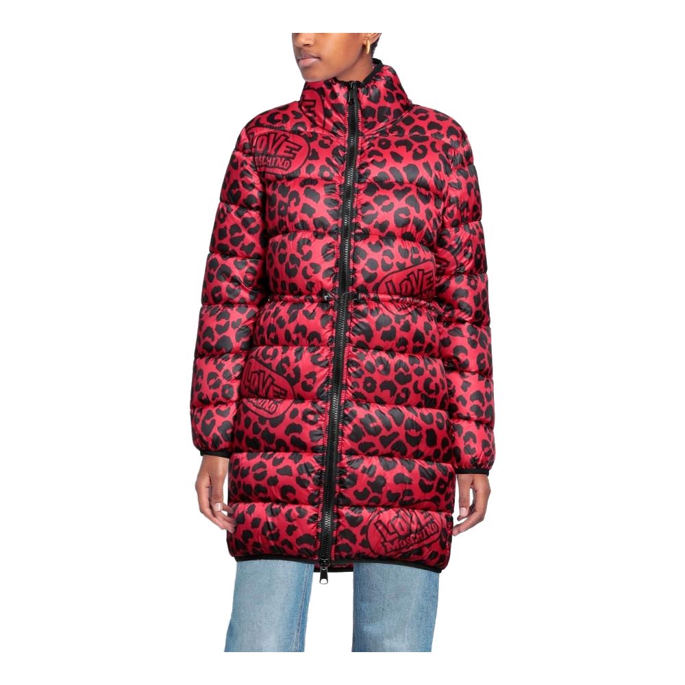 Love Moschino Elegant polyester down jacket with leopard print