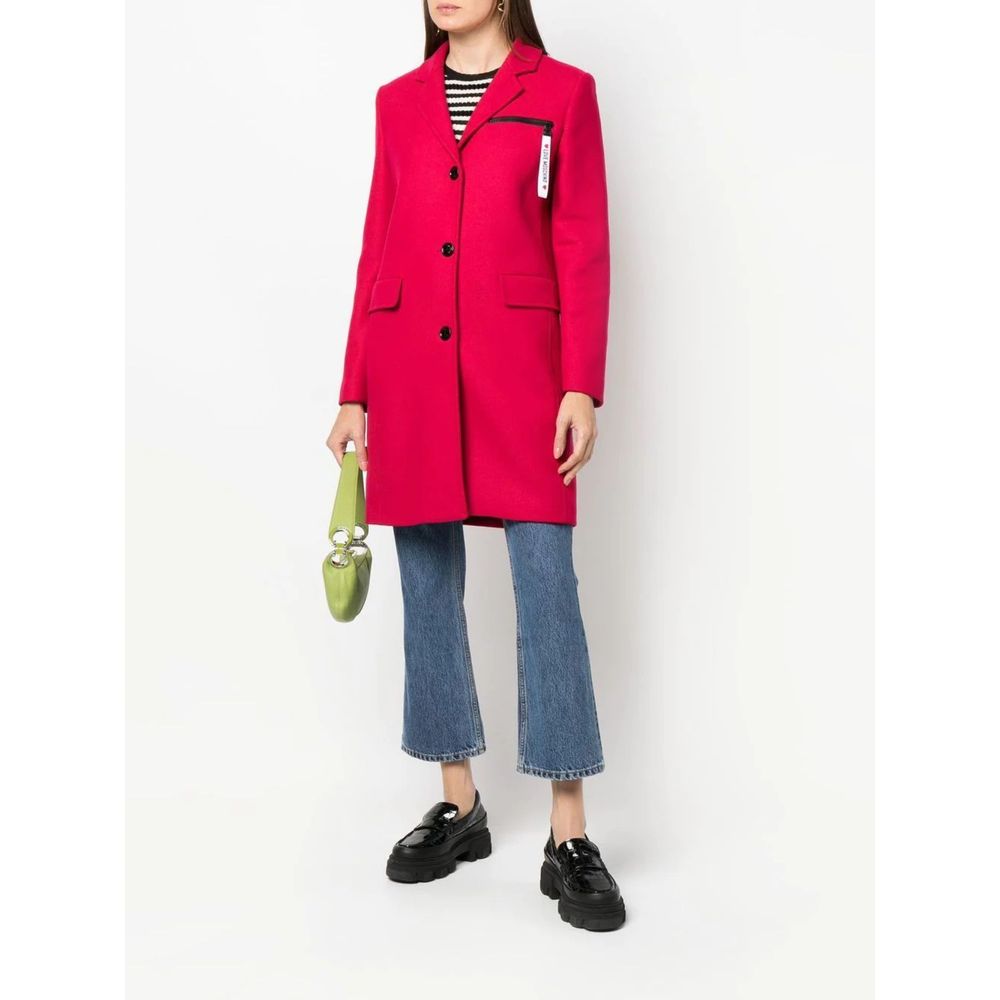 Love Moschino Elegant red wool blend coat with logo detail