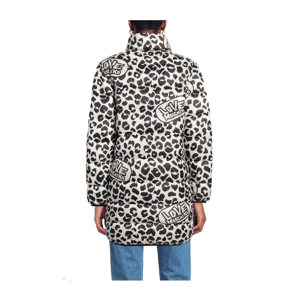 Love Moschino Charming long down jacket with leopard print