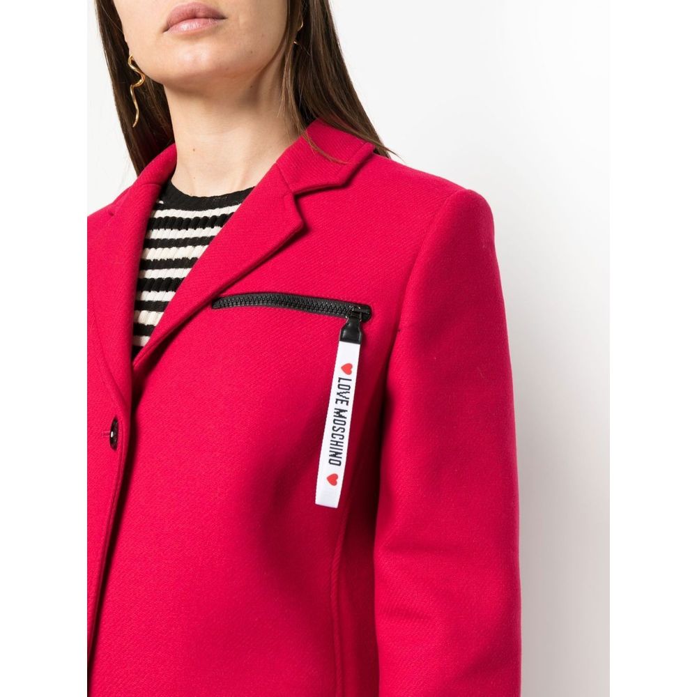 Love Moschino Elegant red wool blend coat with logo detail