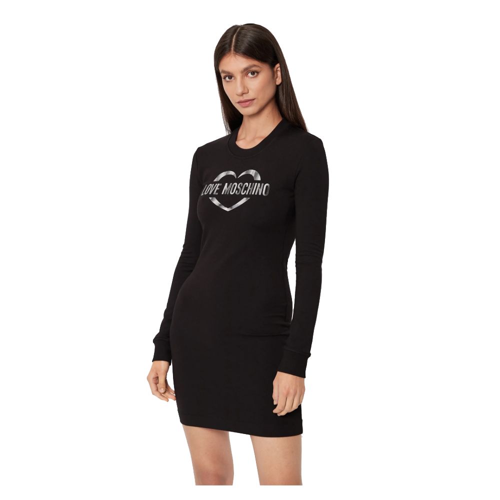 Love Moschino Chic Cotton Blend Logo Dress - Long Sleeve