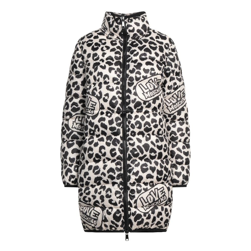 Love Moschino Charming long down jacket with leopard print