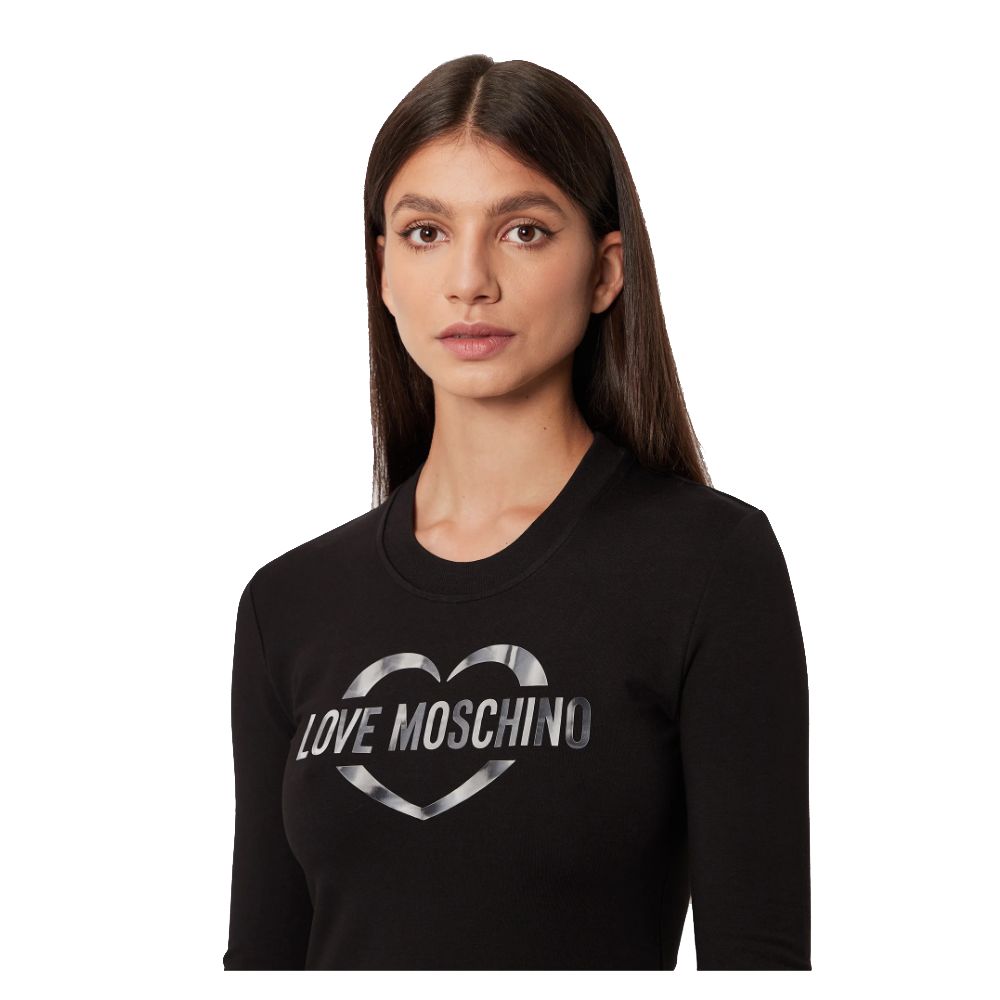 Love Moschino Chic Cotton Blend Logo Dress - Long Sleeve