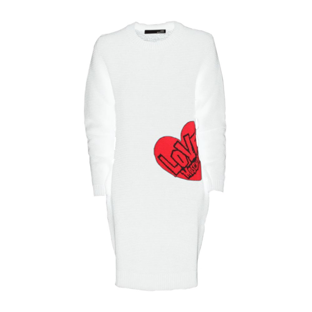 Love Moschino Chic white knit dress with heart pattern