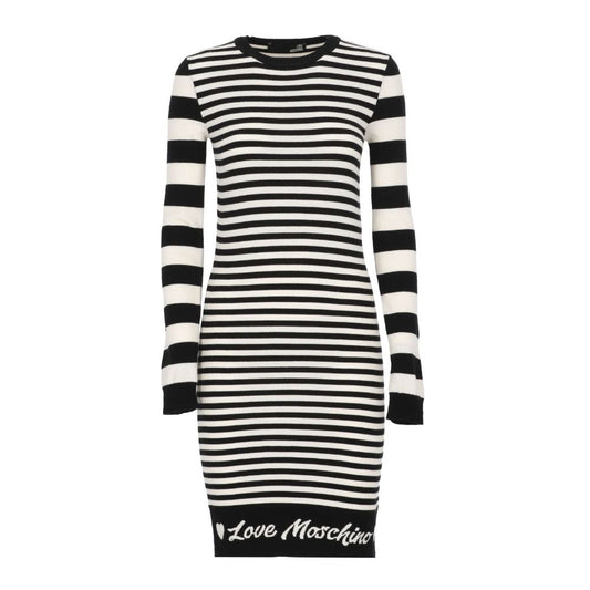 Love Moschino Chic Striped Logo Knit Dress