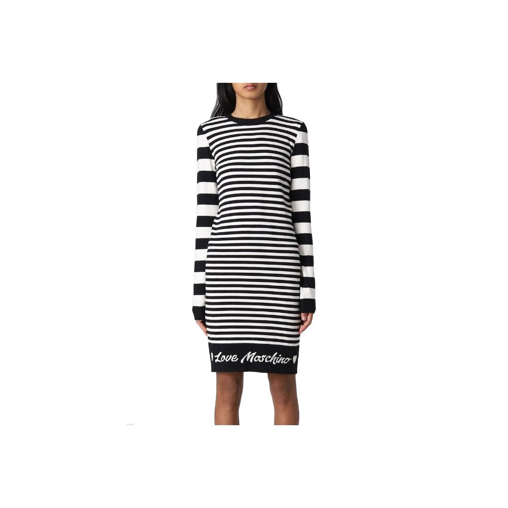 Love Moschino Chic Striped Logo Knit Dress