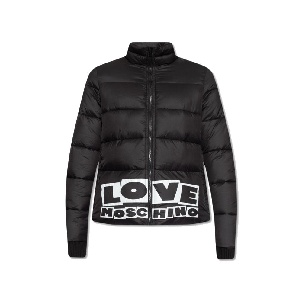 Love Moschino Chic short nylon down jacket with logo print