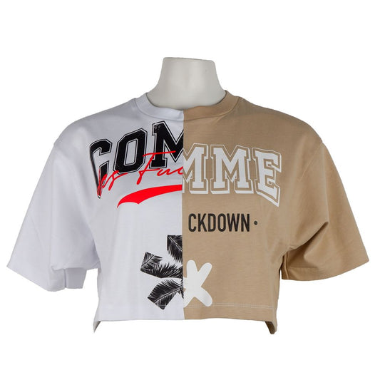 Comme Des Fuckdown Chic Beige Two-Tone Logo T-Shirt