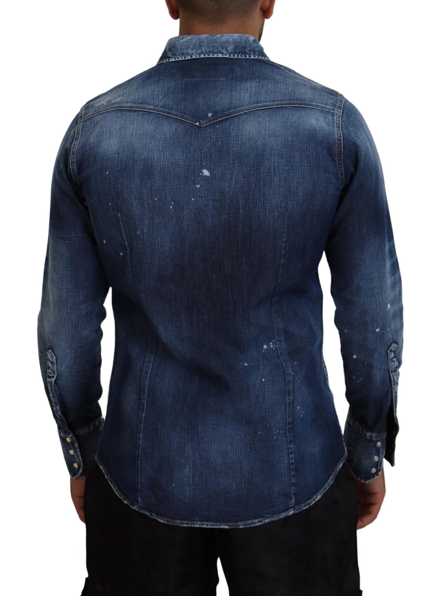 Dsquared² Blau gewaschenes Goth Surfer Print Herren Denim Shirt