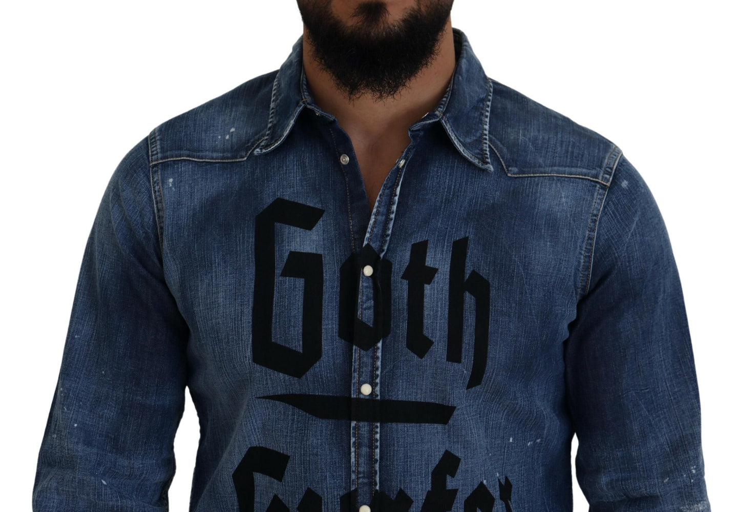 Dsquared² Blau gewaschenes Goth Surfer Print Herren Denim Shirt