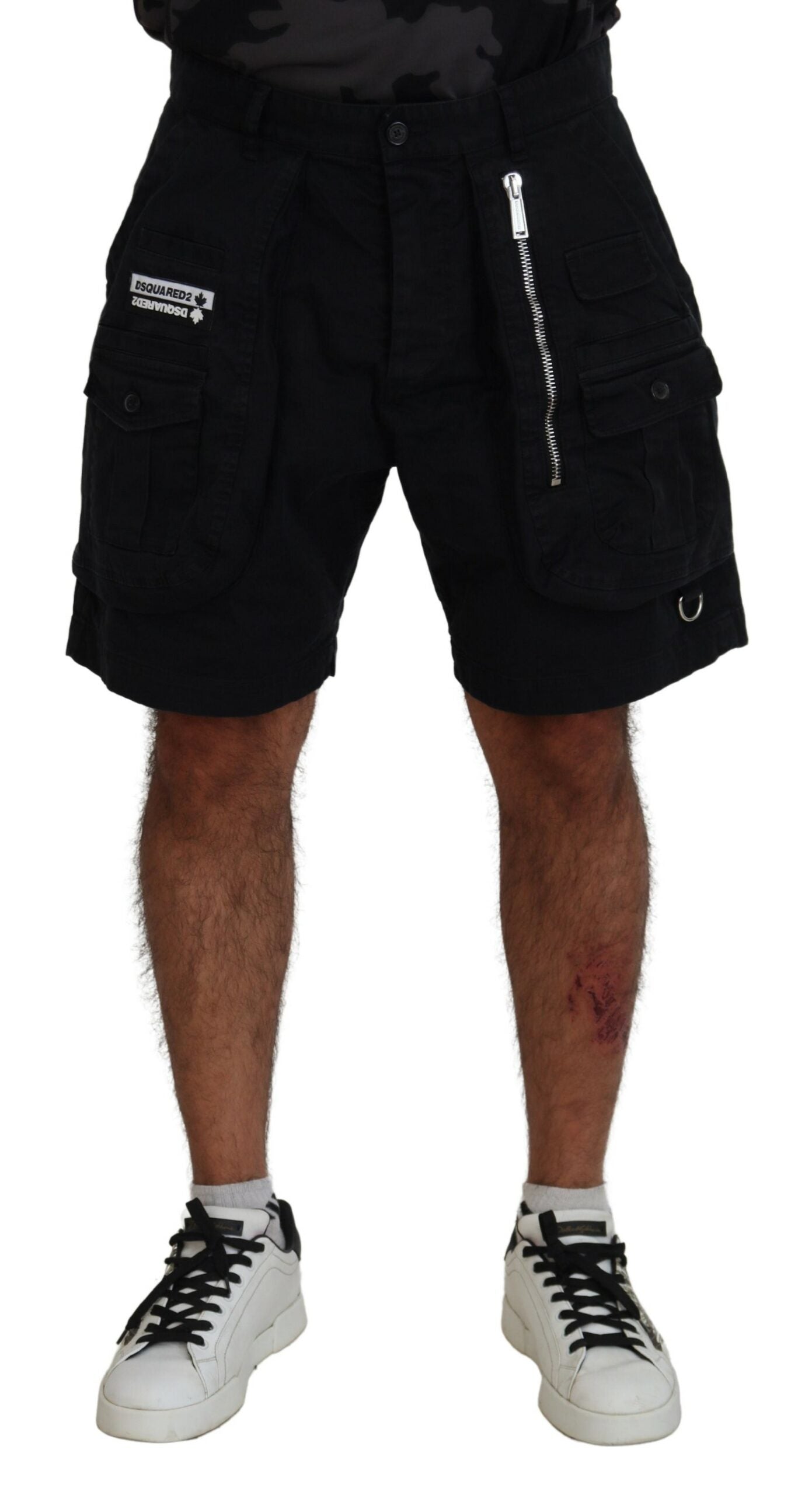 Dsquared² Black Cotton Cargo Boxer Shorts Above Knee