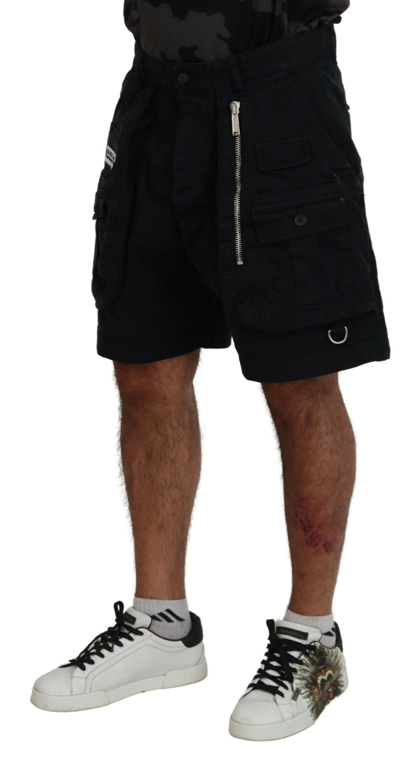 Dsquared² Black Cotton Cargo Boxer Shorts Above Knee