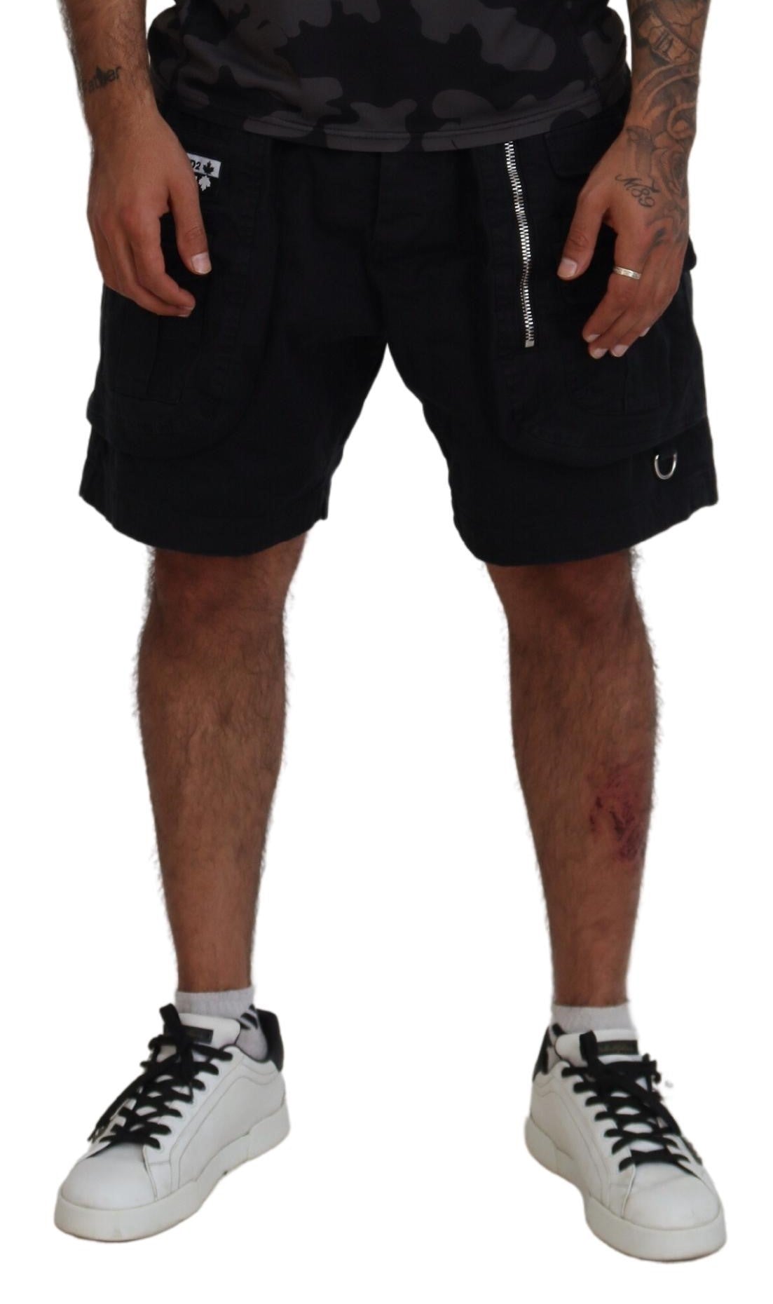 Dsquared² Black Cotton Cargo Boxer Shorts Above Knee