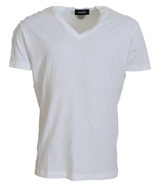 Dsquared² White cotton-linen short sleeve V-neck T-shirt