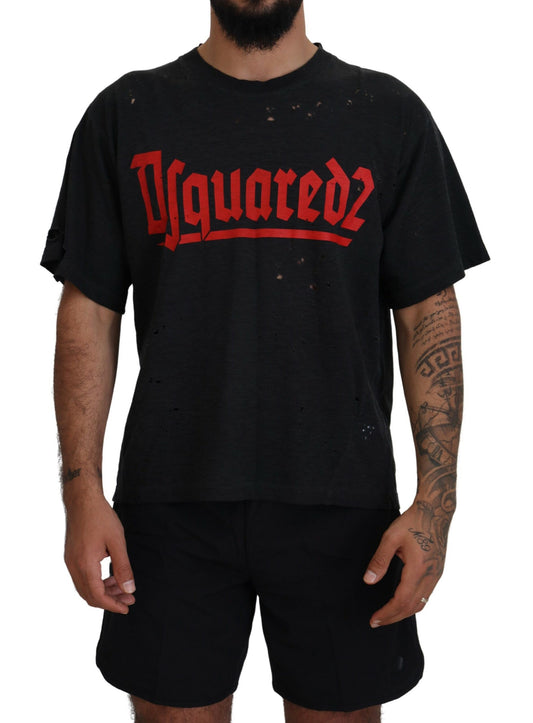 Dsquared² Black cotton T-shirt with short sleeves and round neck