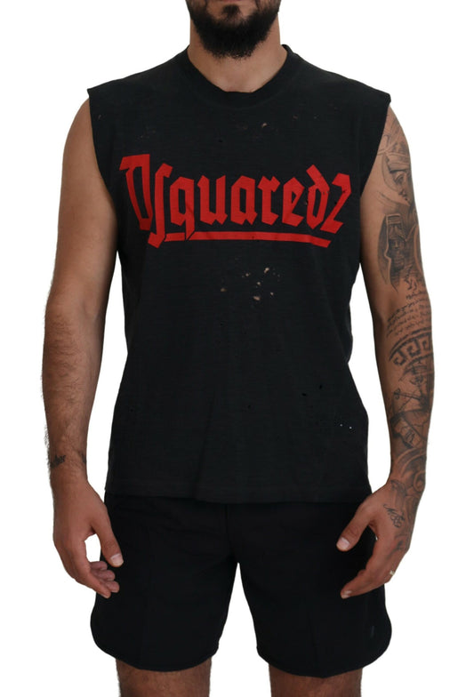 Dsquared² Black Sleeveless Cotton Crew Neck Tank T-Shirt