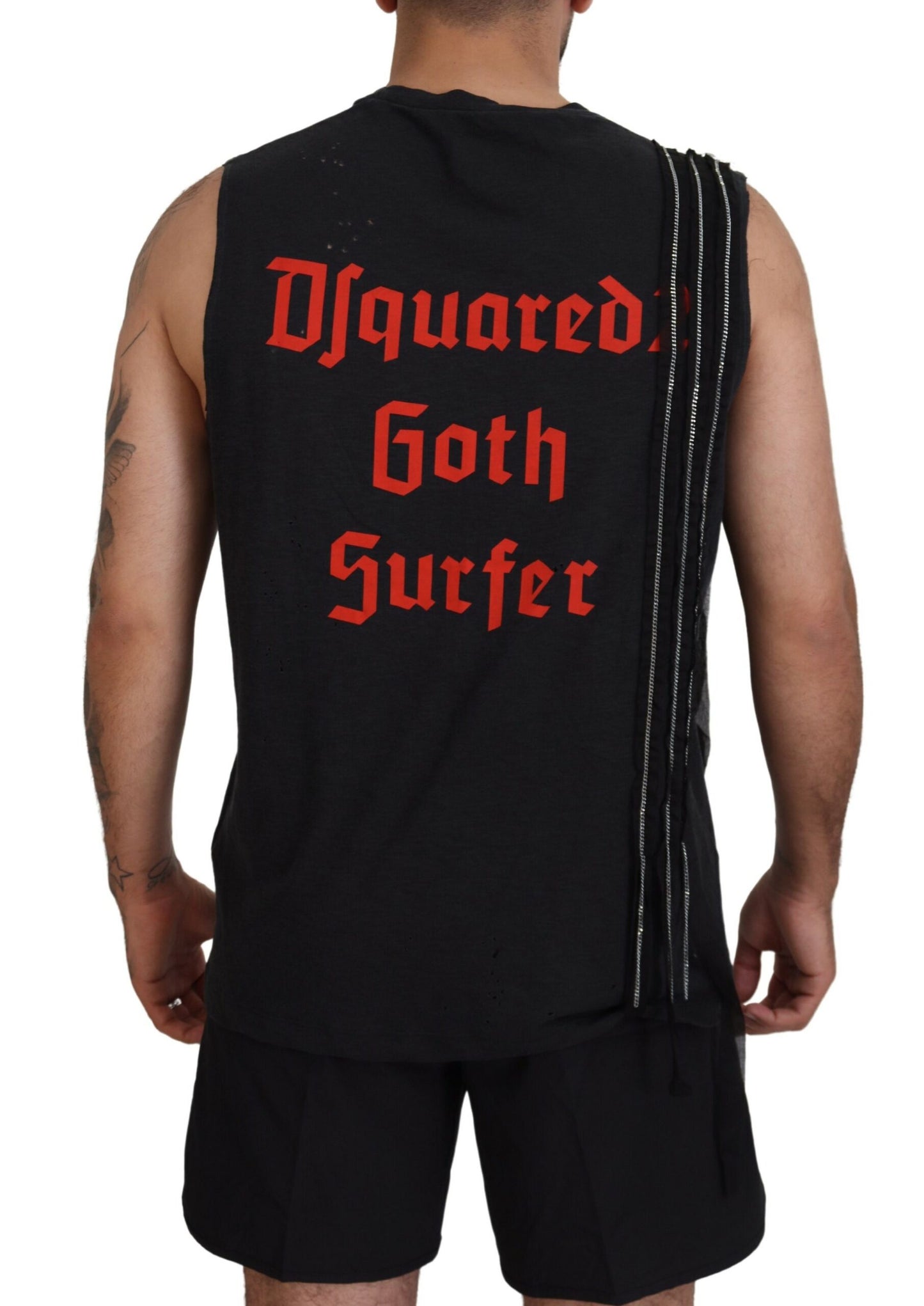 Dsquared² Black Chain Embellished Sleeveless Men's Tank T-Shirt