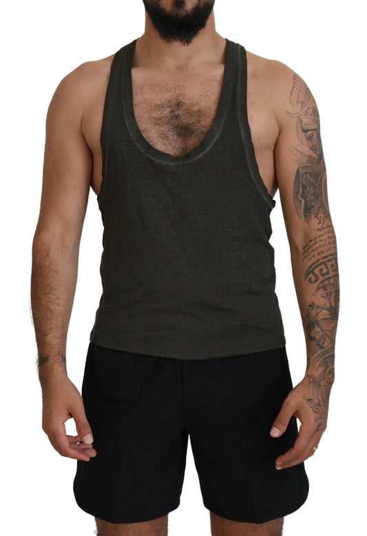 Dsquared² Grey Cotton Linen Sleeveless Tank T-Shirt