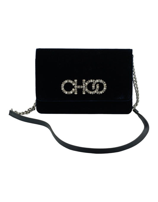 Jimmy Choo navy blue leather and satin shoulder bag