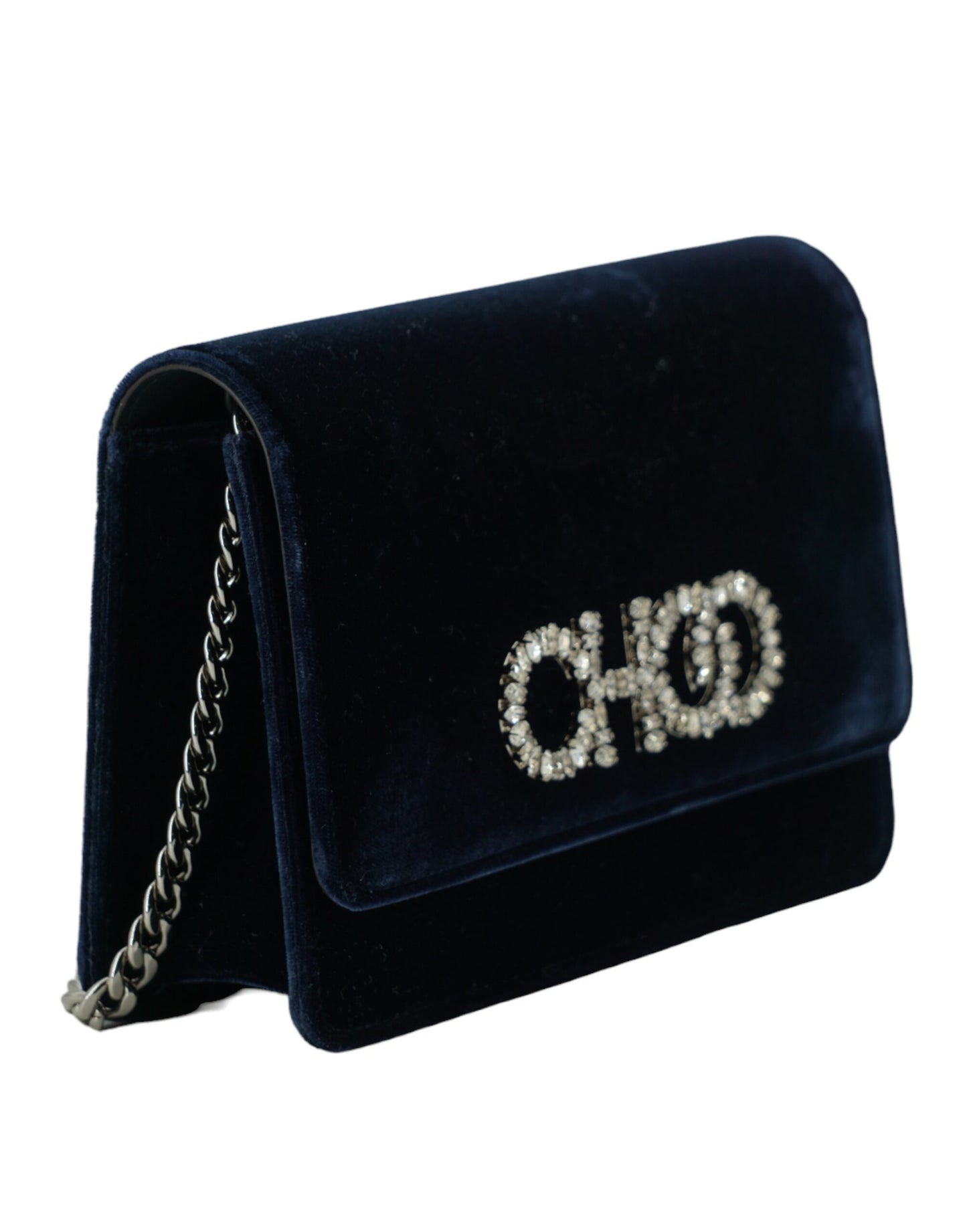 Jimmy Choo navy blue leather and satin shoulder bag