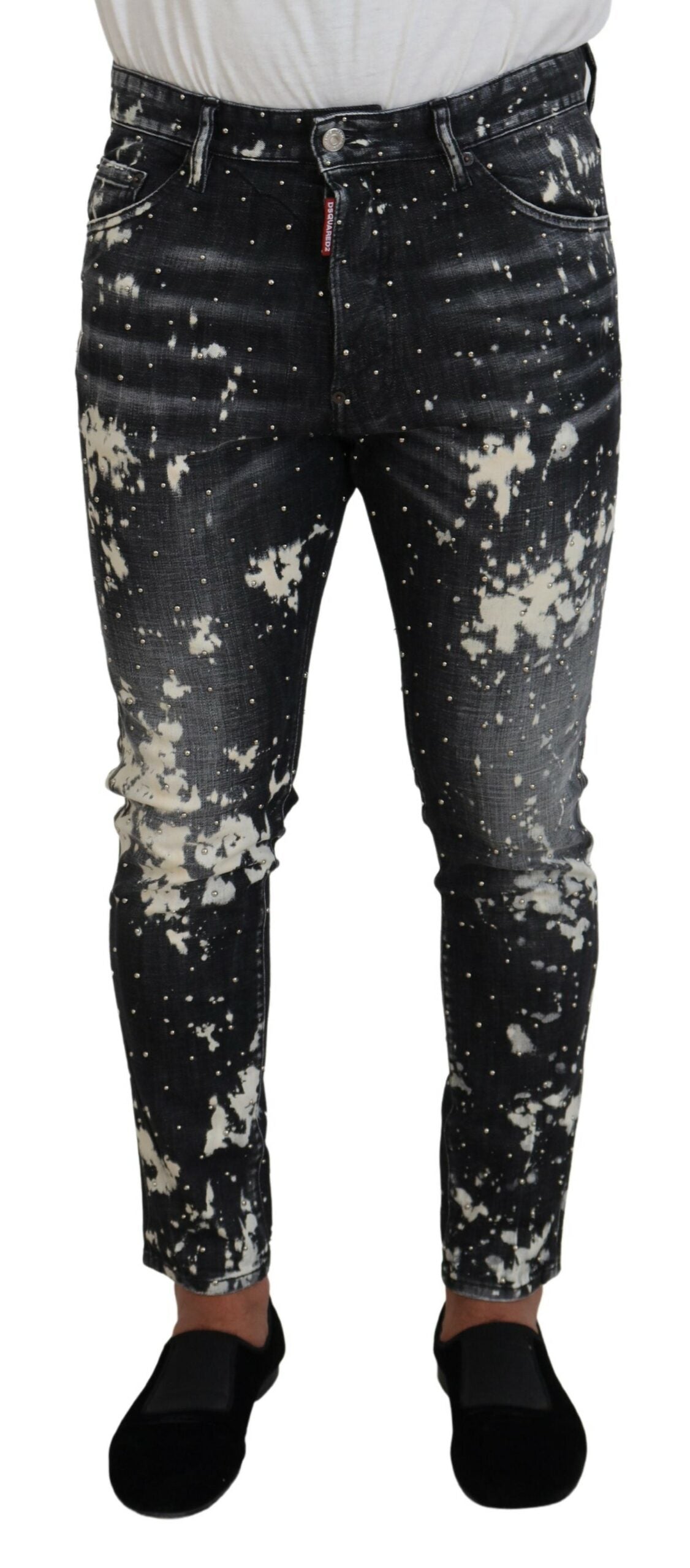 Dsquared² Graue Waschung Weiße Splash Print Skinny Denim Jeans