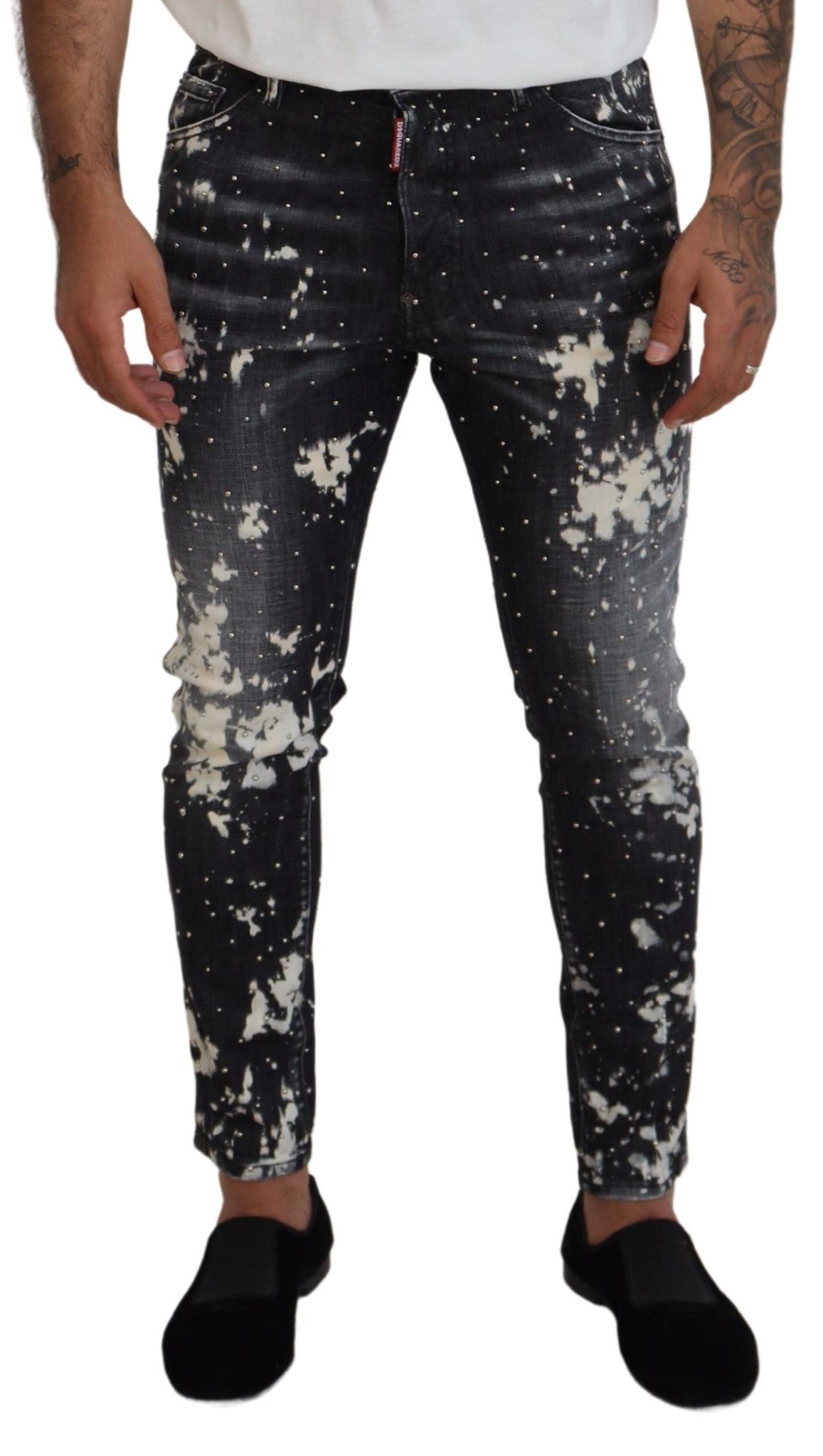 Dsquared² Graue Waschung Weiße Splash Print Skinny Denim Jeans