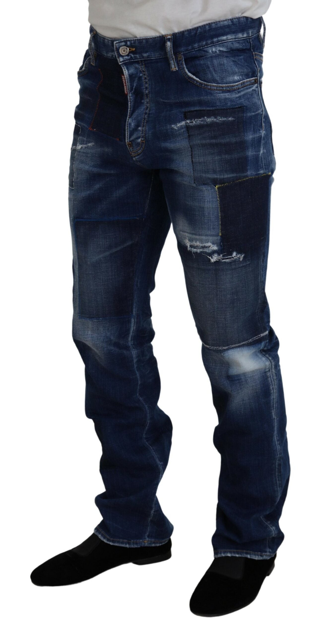 Dsquared² Blaue gewaschene Patchwork-Denimjeans mit gerader Passform