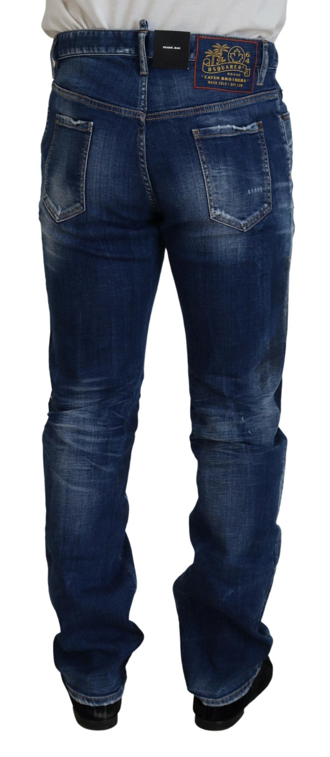 Dsquared² Blaue gewaschene Patchwork-Denimjeans mit gerader Passform