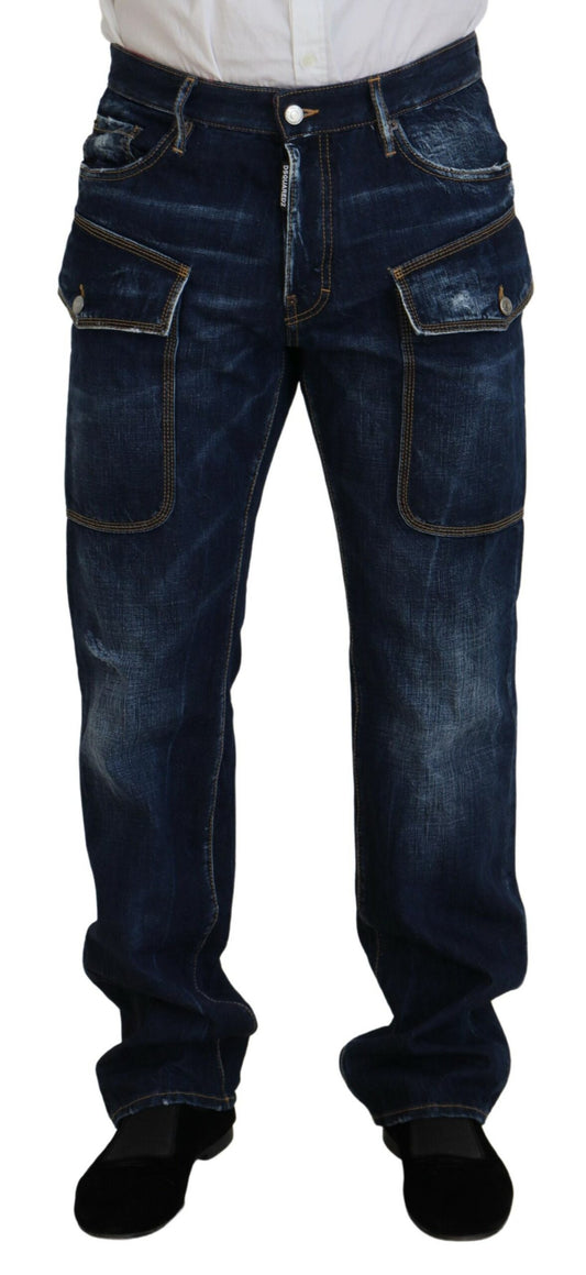 Dsquared² Blau gewaschene Baumwolle Cargo Casual Männer Denim Jeans