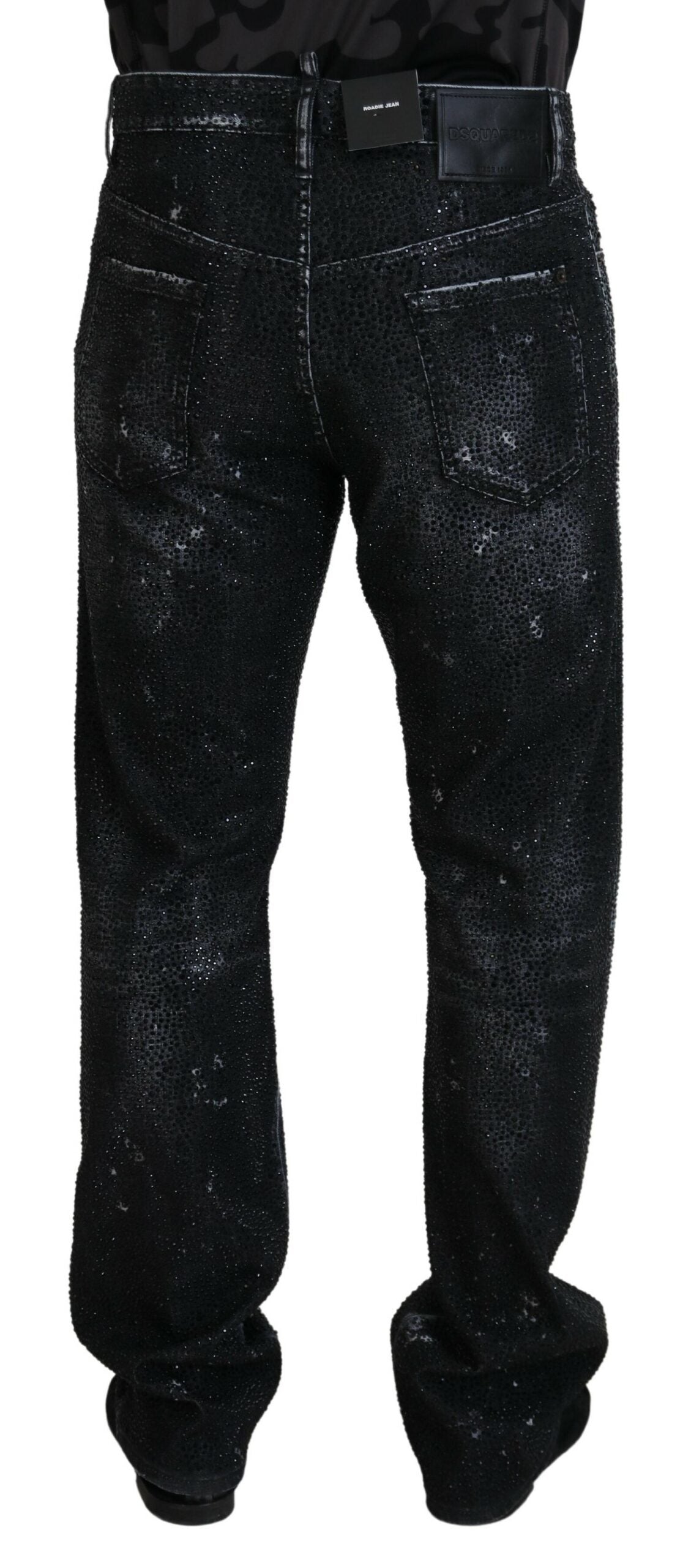 Dsquared² Black Crystal Embellished Ripped Denim Jeans