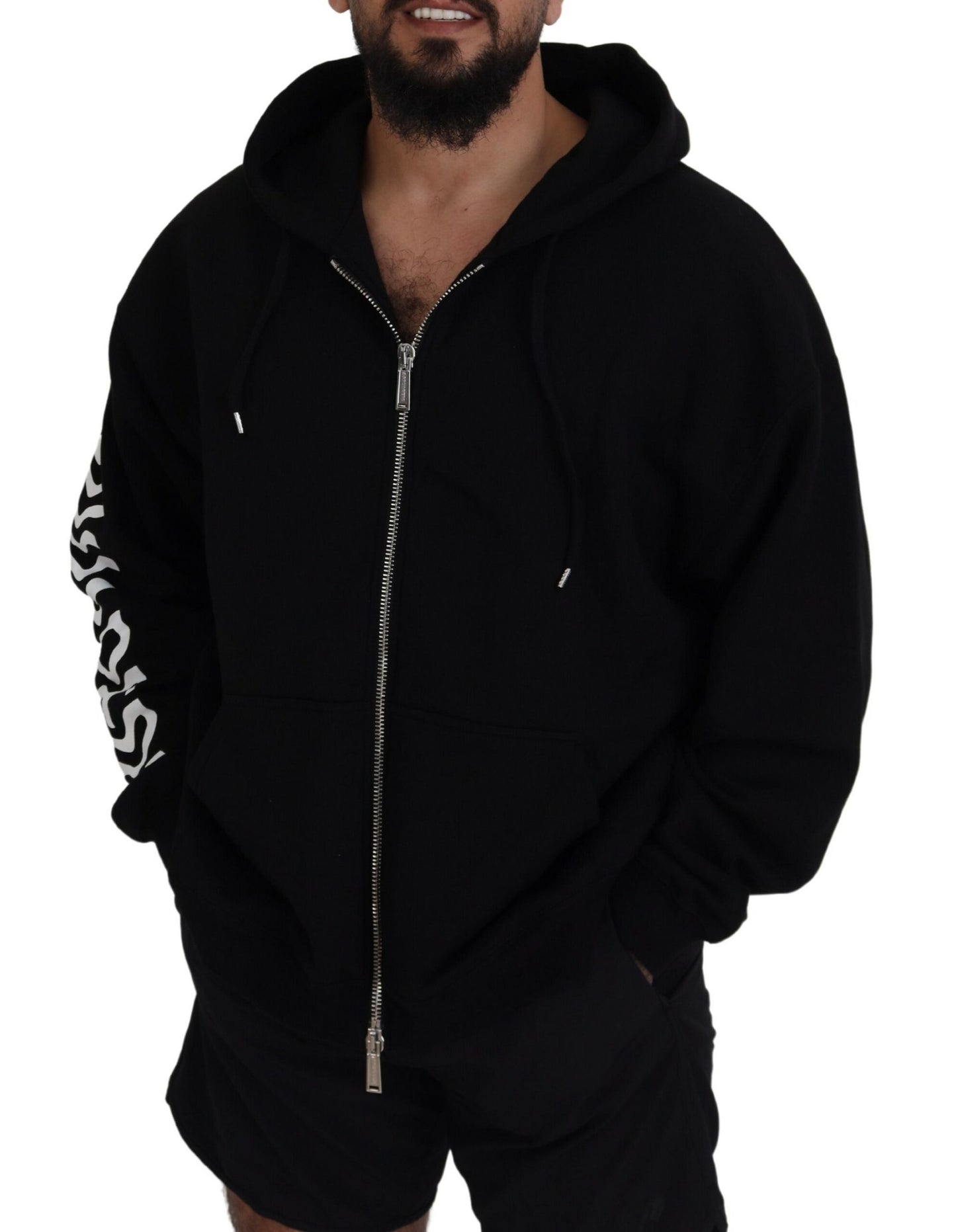 Dsquared² Black Hoodie with Printed Sleeves