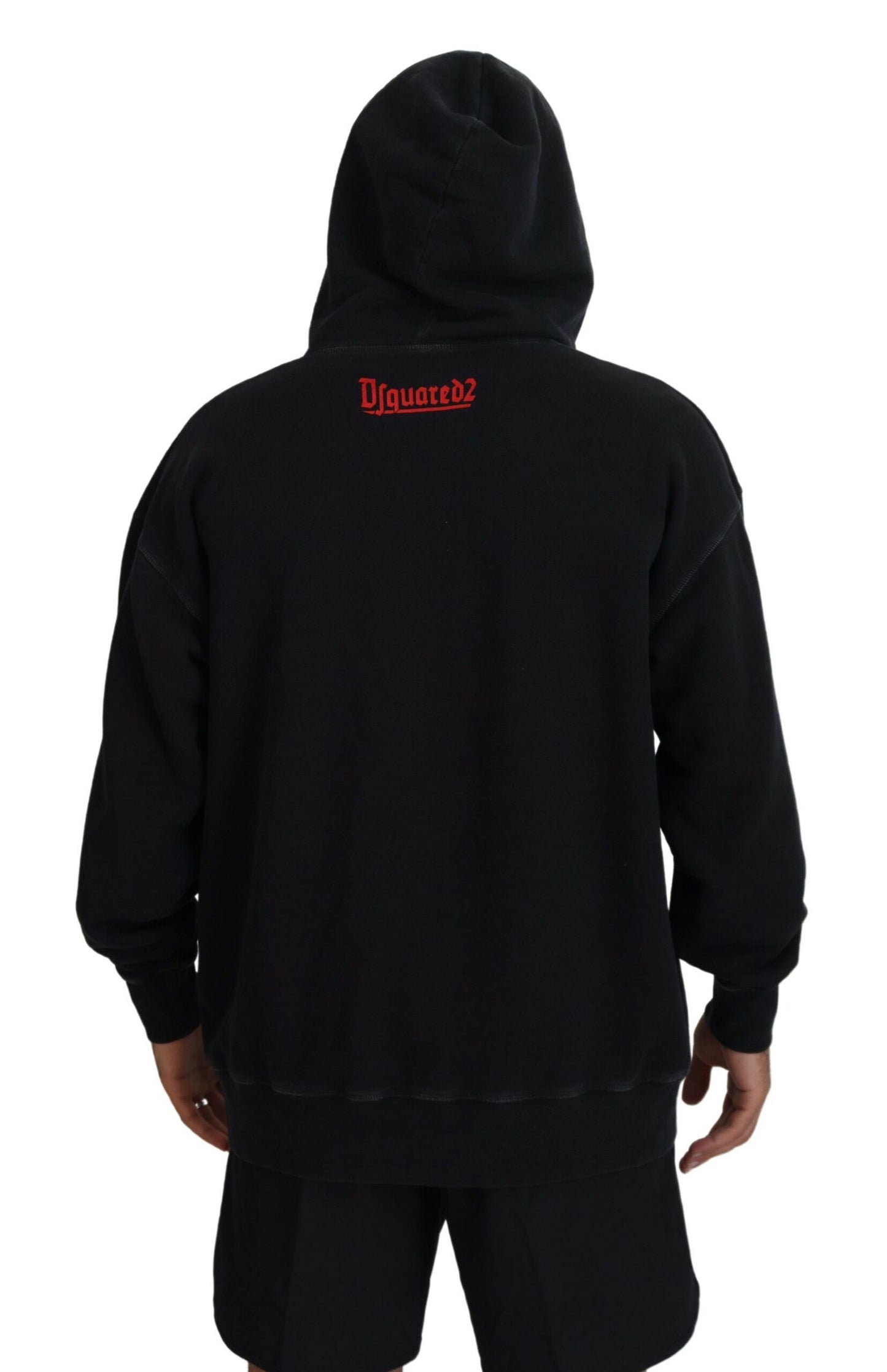 Dsquared² Black Cotton Hooded Sweater Printed Men's Sweater