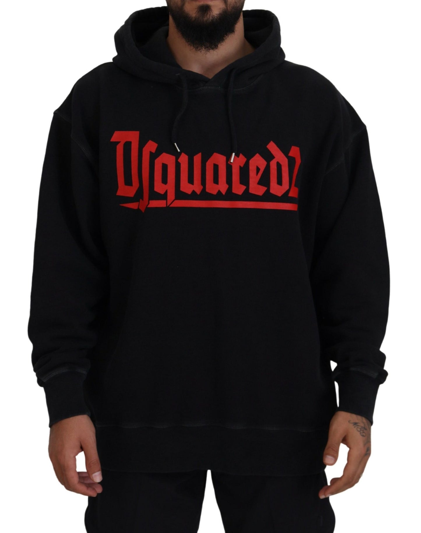 Dsquared² Black Cotton Hooded Sweater Printed Men's Sweater