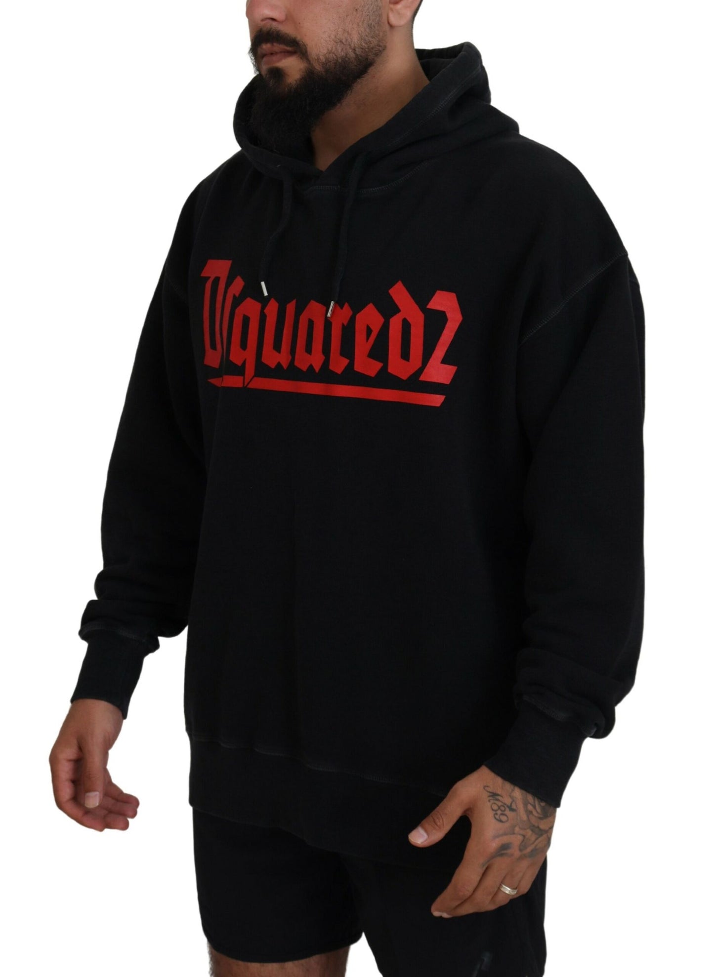 Dsquared² Black Cotton Hooded Sweater Printed Men's Sweater