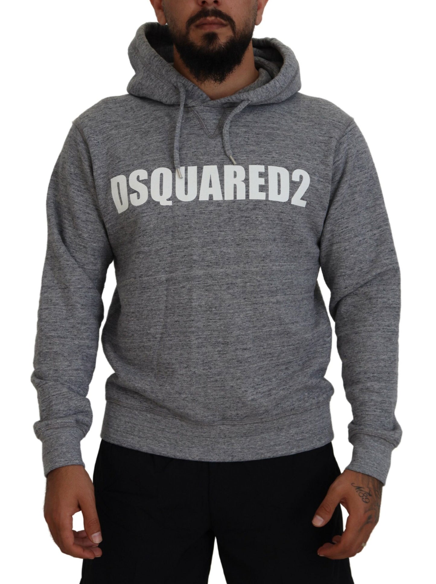 Dsquared² Grey Cotton Hoodie with Logo Print for Men Sweater