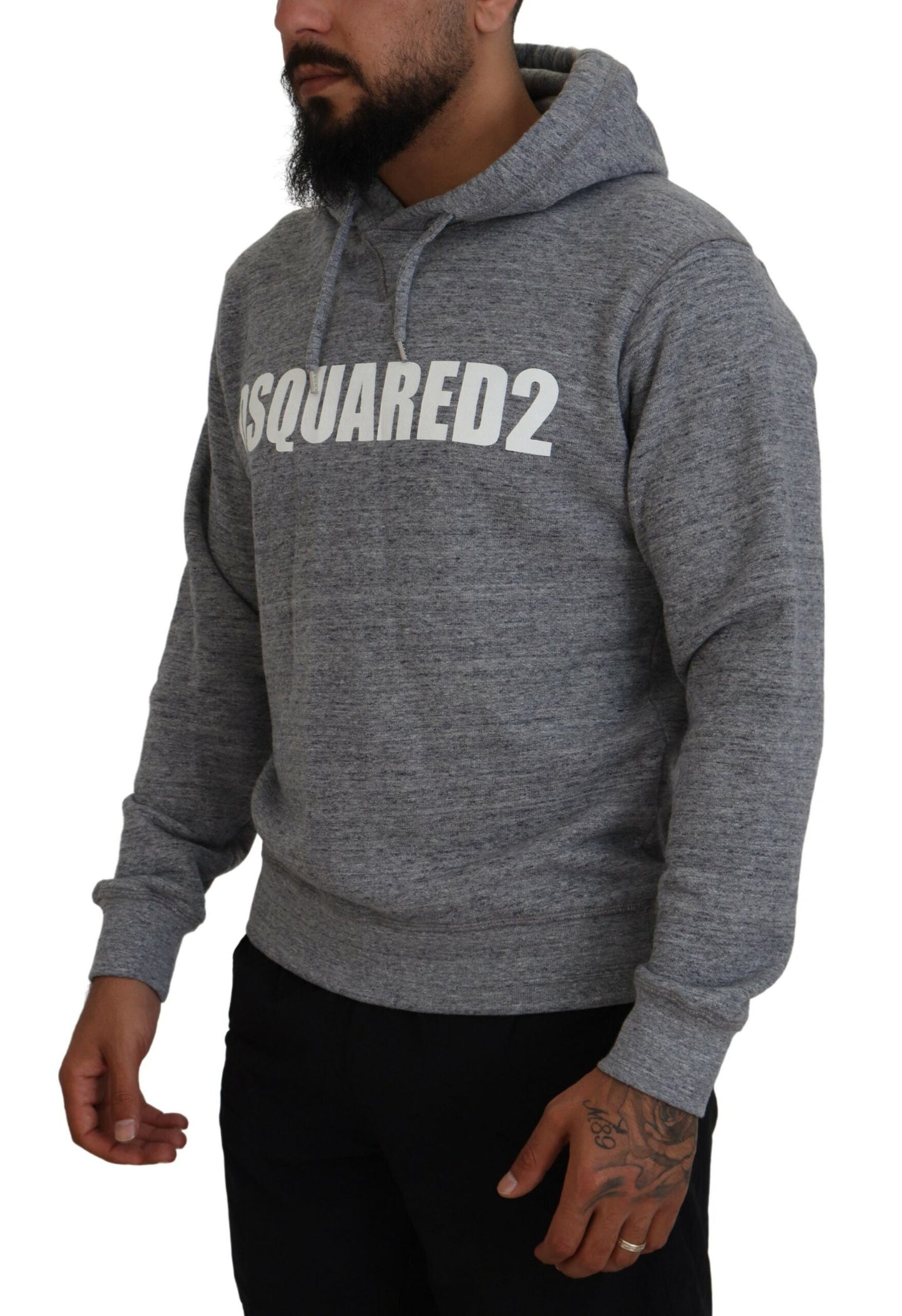 Dsquared² Grey Cotton Hoodie with Logo Print for Men Sweater