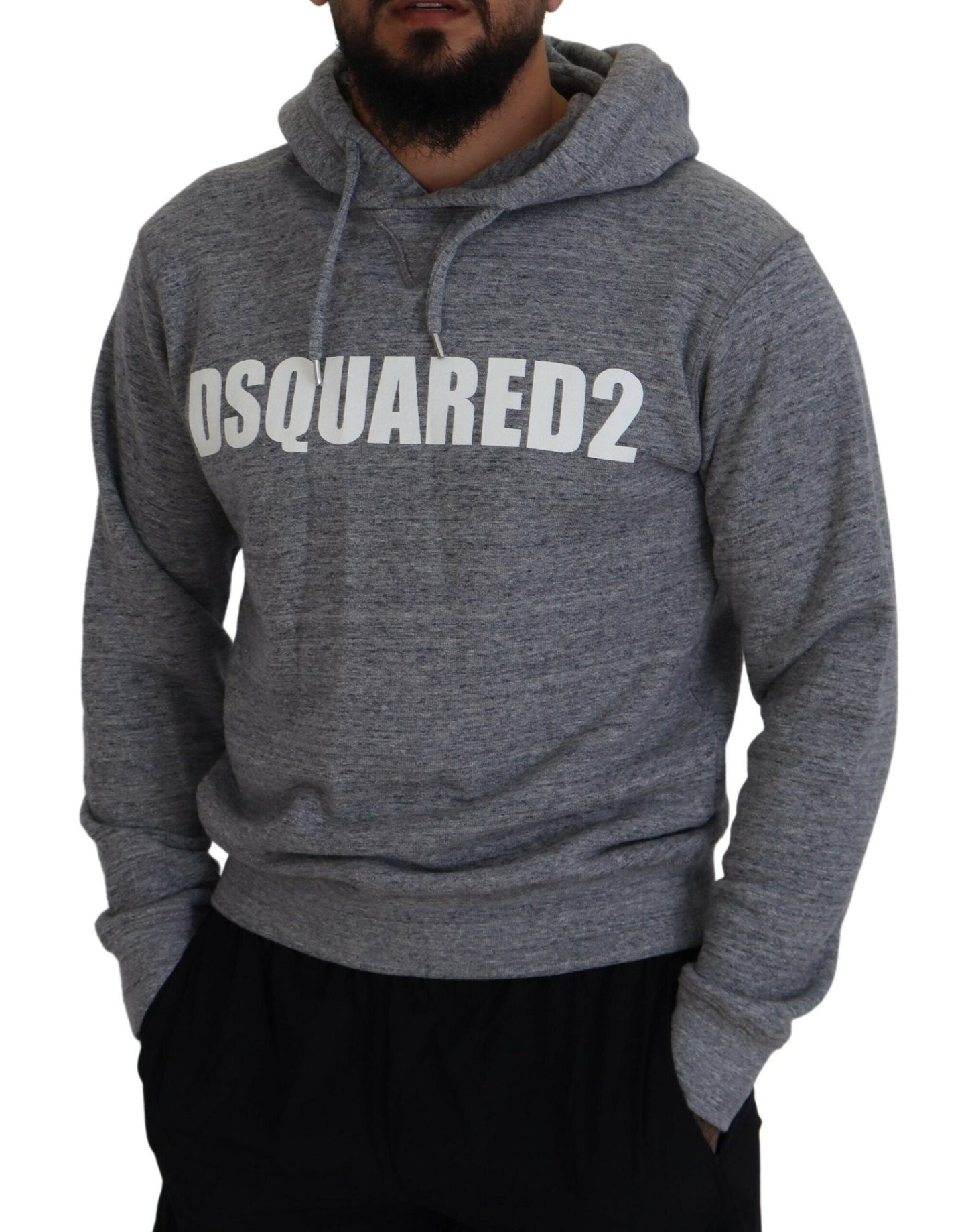 Dsquared² Grey Cotton Hoodie with Logo Print for Men Sweater