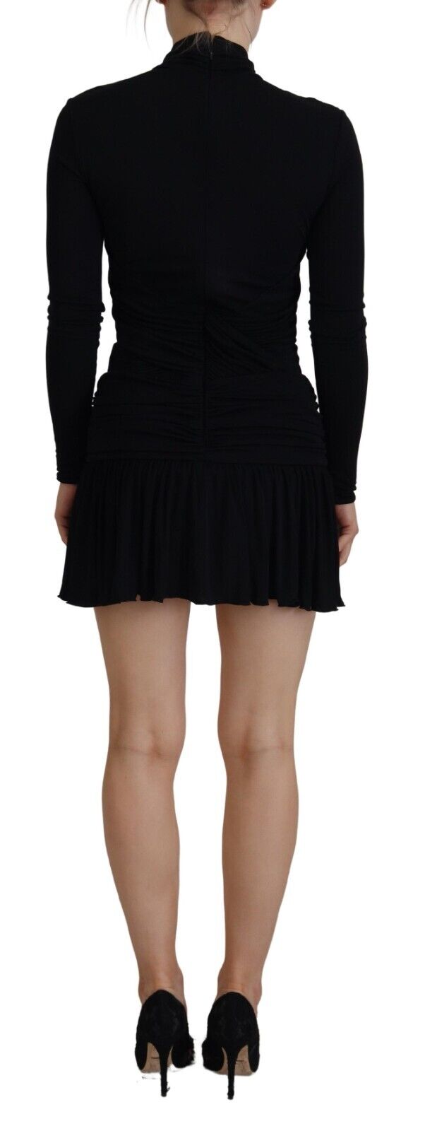 Dsquared² Black viscose mini dress with long sleeves and neckline