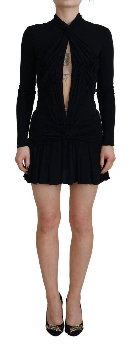 Dsquared² Black viscose mini dress with long sleeves and neckline