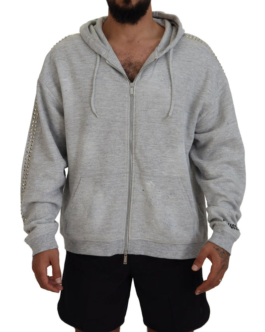 Dsquared² Grey Hooded Sweater with Printed Crystal Embellishment