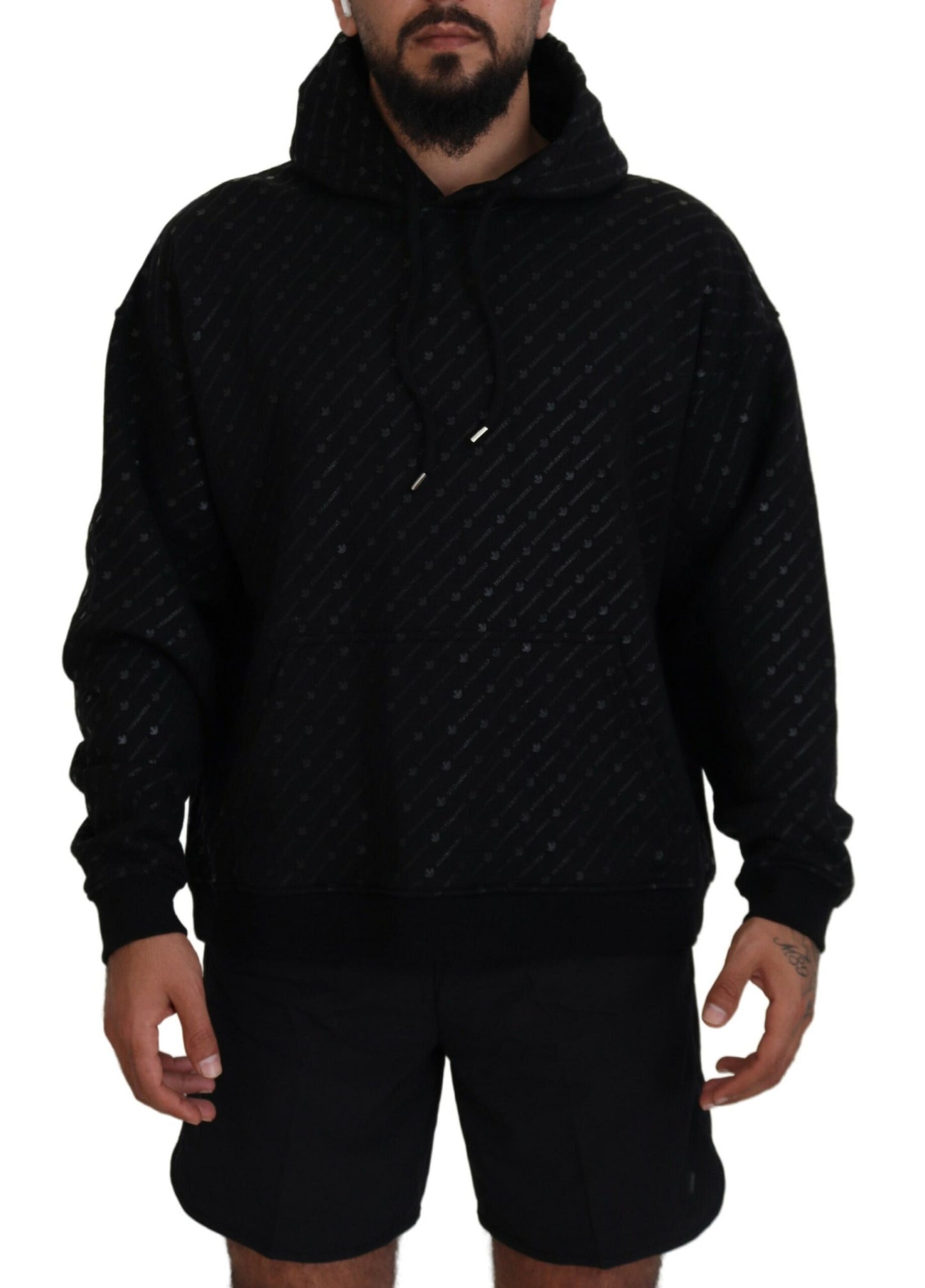 Dsquared² Black Cotton Hooded Sweater Printed Men's Sweater