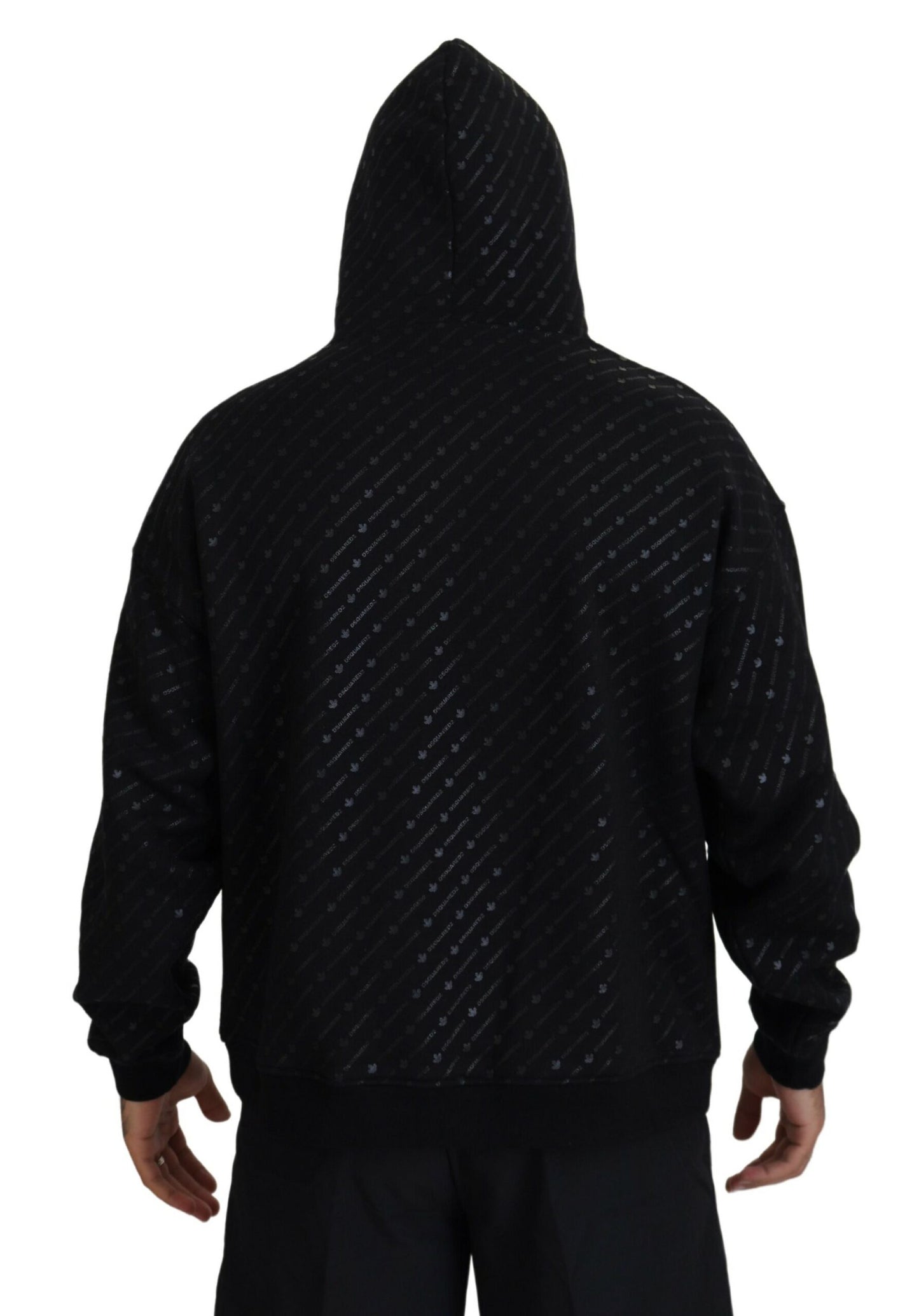 Dsquared² Black Cotton Hooded Sweater Printed Men's Sweater