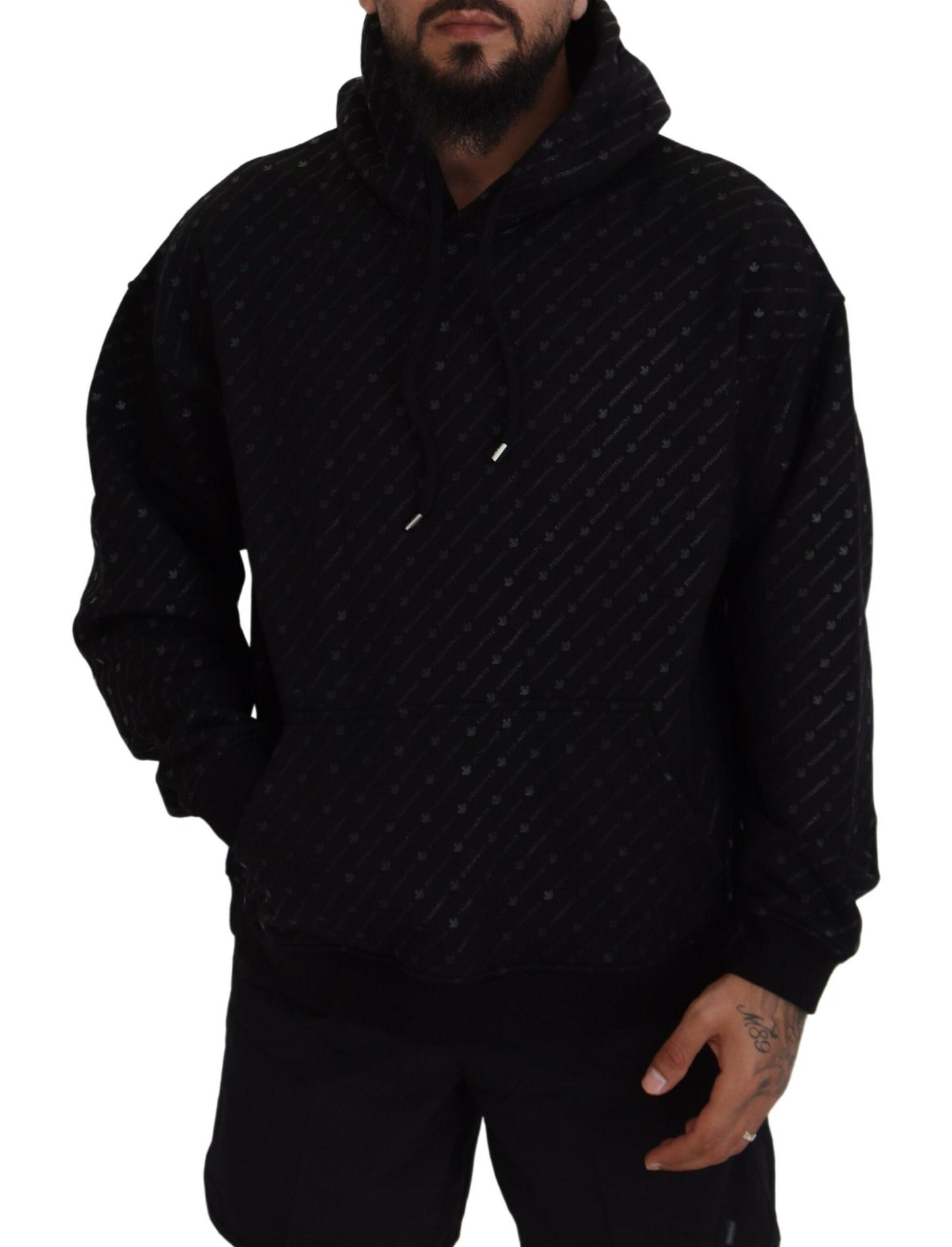 Dsquared² Black Cotton Hooded Sweater Printed Men's Sweater