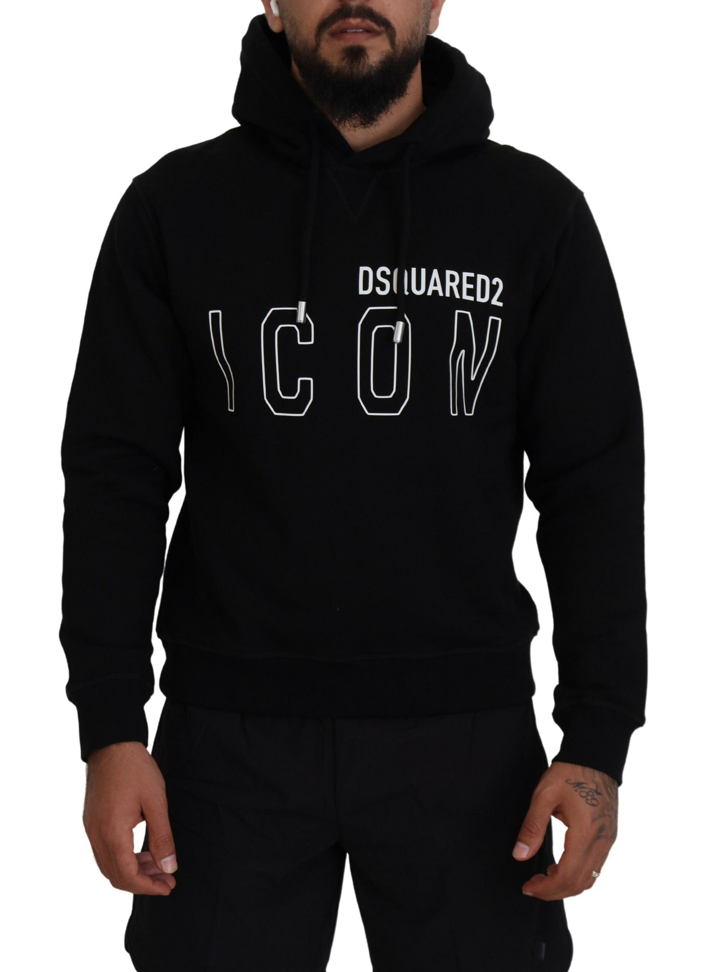 Dsquared² Black Cotton Hooded Sweater Printed Men's Sweater