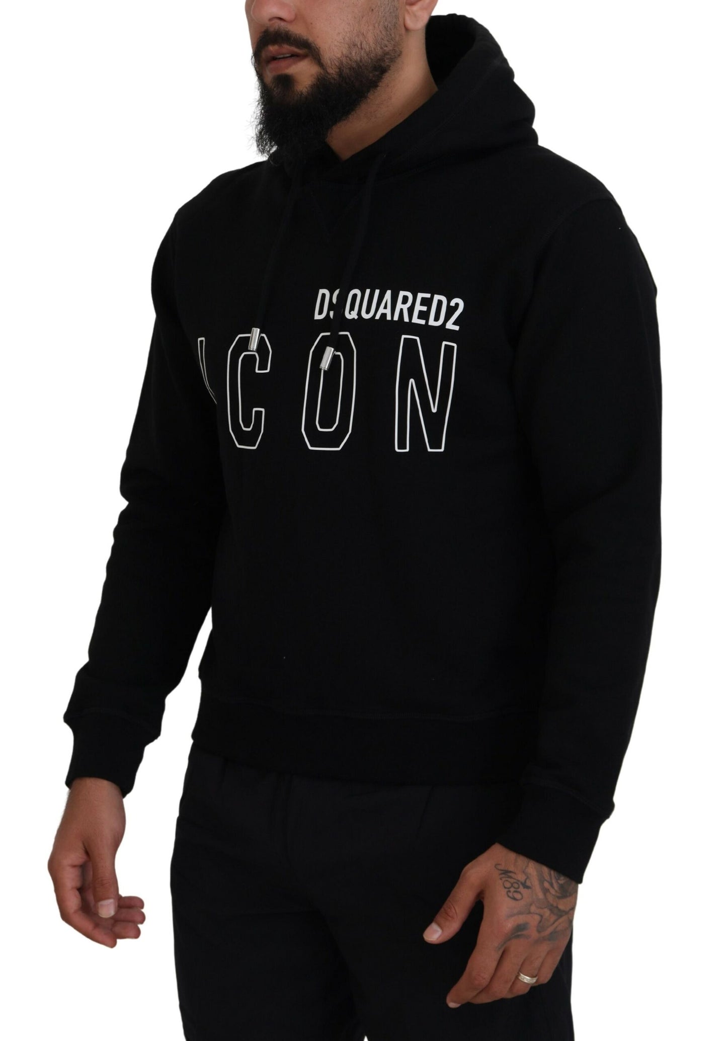 Dsquared² Black Cotton Hooded Sweater Printed Men's Sweater